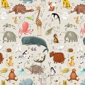 May include: A colorful alphabet chart with illustrations of animals and letters. The chart features a variety of animals, including a giraffe, an elephant, a whale, a zebra, and a penguin. The letters are printed in a clear, easy-to-read font.