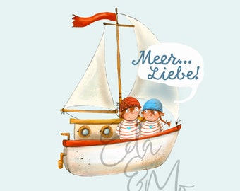Amor de mar, barco, mar, gaviota, archivo de sublimación PNG, transferencia, diseño de transferencia de calor