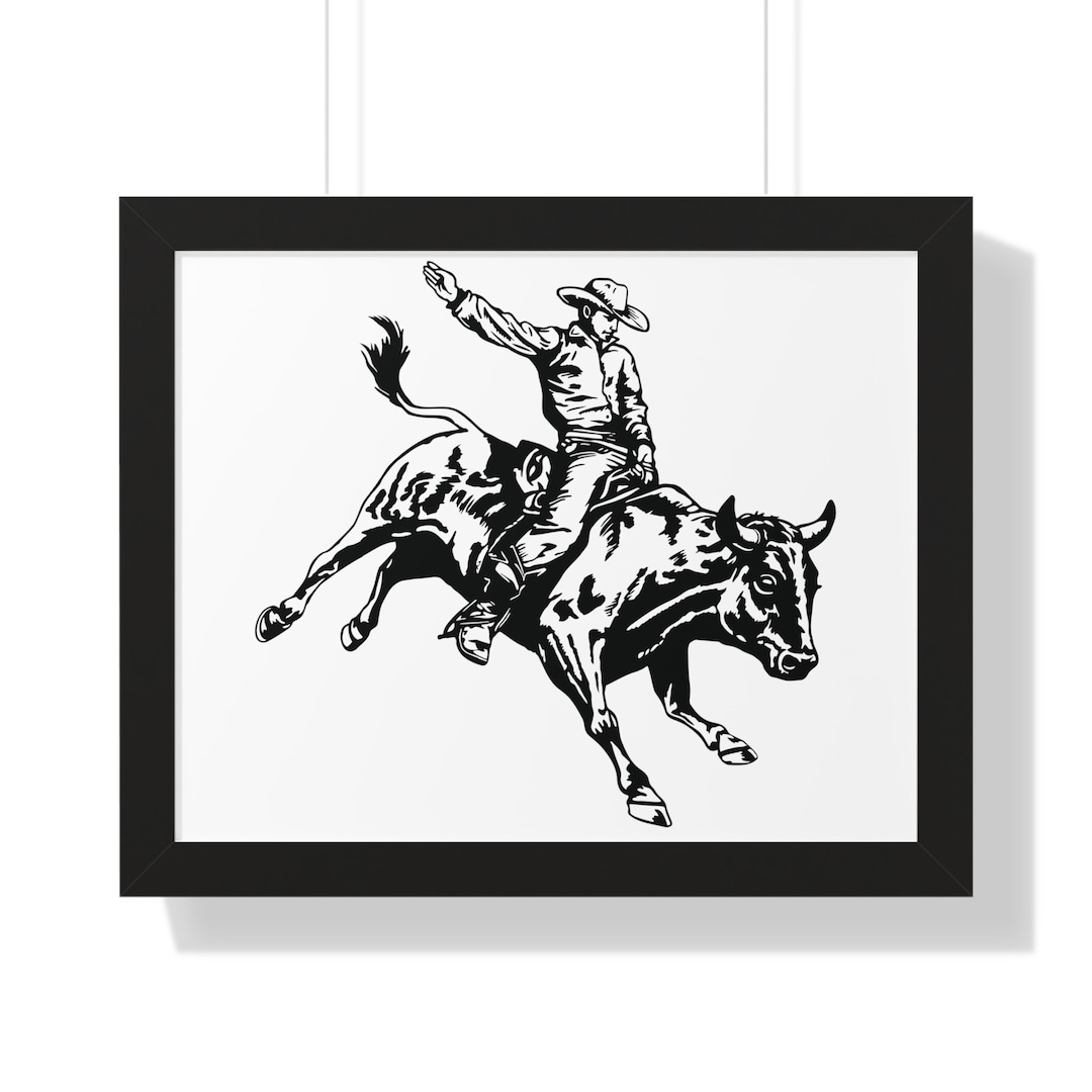 Bull Rider- Framed Horizontal Drawing - Etsy