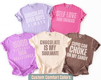 Camisetas divertidas para el Día de San Valentín, camisetas anti-San Valentín con chocolate desgastado, camisetas para una noche de chicas, regalo para mejores amigas, estilo de vida
