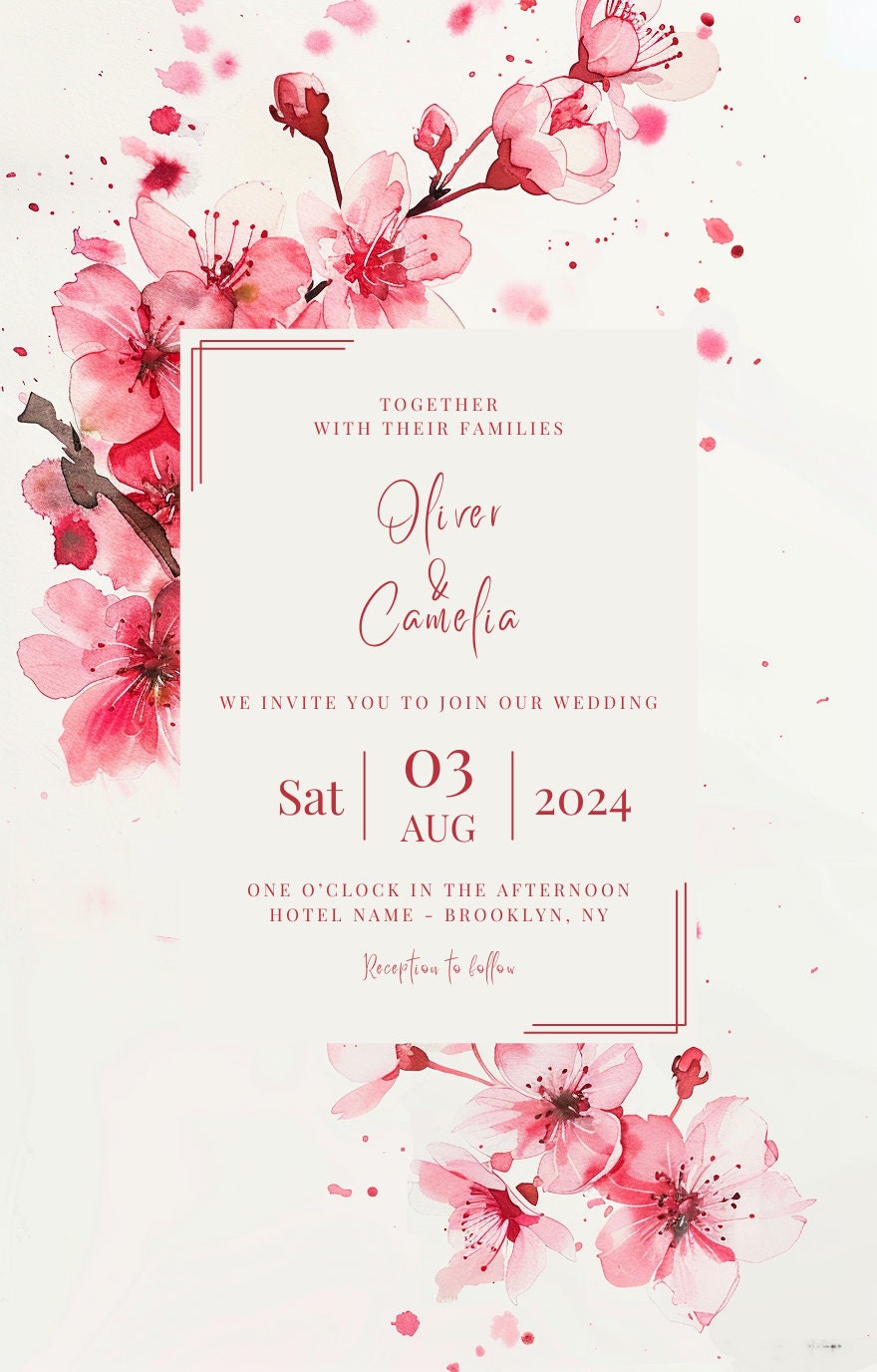 Cherry Blossom Invitation Template, Editable Customizable, Wedding ...