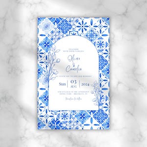 Modello di invito mediterraneo, modificabile e personalizzabile, invito di nozze, modello stampabile, azzurro contemporaneo, invito per festa di fidanzamento