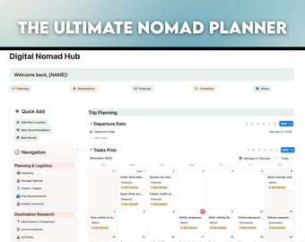 Digital Nomad Planner Notion template, freelancer, Travel Planning Checklist, Relocation Organizer, Remote Work Abroad, Expat Moving Guide