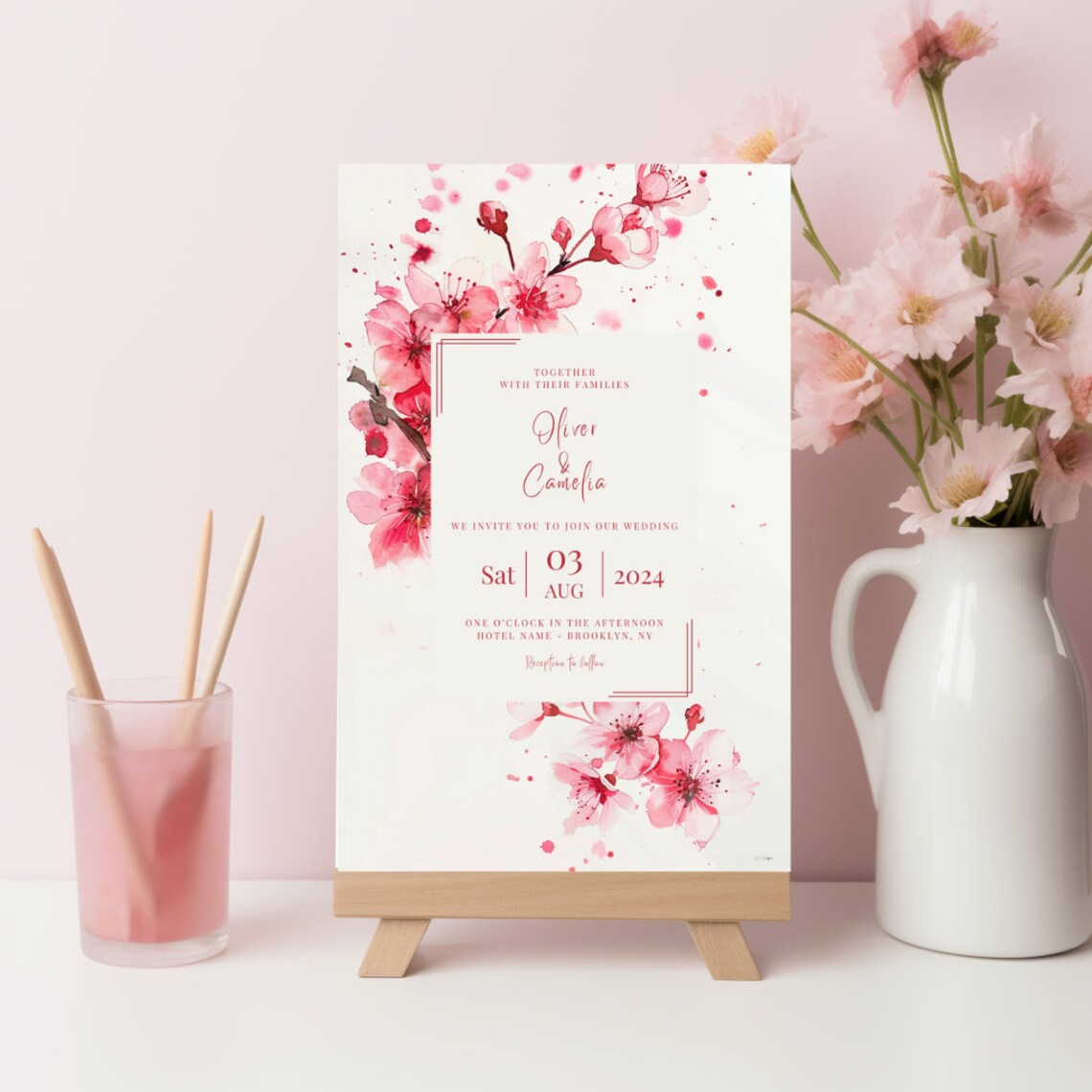 Cherry Blossom Invitation Template, Editable Customizable, Wedding ...