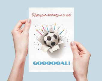 Aanpasbare verjaardagskaart, voetbalkaart, verjaardagscadeau, cadeau, wenskaart, bewerkbare sjabloon, gepersonaliseerde kaart, afdrukbare sjabloon