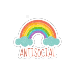 Antisocial Kiss cut sticker, introvert decal, mental health, social anxiety sticker, scrapbook, car sticker, book cover, unique gift, quiet