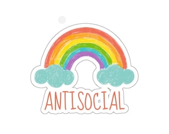 Antisocial Kiss cut sticker, introvert decal, mental health, social anxiety sticker, scrapbook, car sticker, book cover, unique gift, quiet