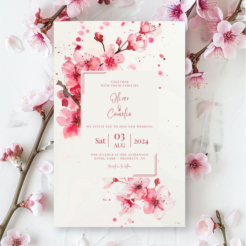 Cherry Blossom Invitation Template, Editable Customizable, Wedding ...