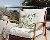 Tropical Outdoor Pillows, Watercolour Birds Decorative Cushion, Patio Accessories, Garden Throw Pillow, Outdoor Living Decor, Tropical Home