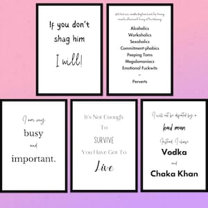 Five Bridget Jones Posters - Five Bridget Jones Art Prints - Five Bridget Jones Quotes - Five Bridget Jones A4 Prints - Bridget Jones Art
