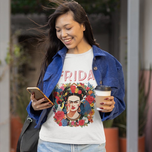 Frida Kahlo t-shirt, mexican painter shirt, Frida art with flowers tee