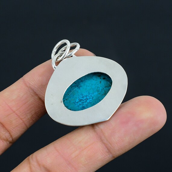 Pendentif Argent 925 Fait Main Pierre Turquoise - Bijou Artisanal Inde, Neuf Sans Emballage