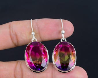 Faceted Multi Tourmaline Earrings: Handmade 925 Sterling Silver Jewelry