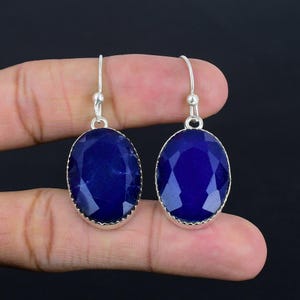 Faceted Blue Sapphire Earrings: Handmade 925 Sterling Silver Jewelry