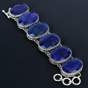 Faceted Blue Sapphire Bracelet: Handmade 925 Sterling Silver, Adjustable Chain