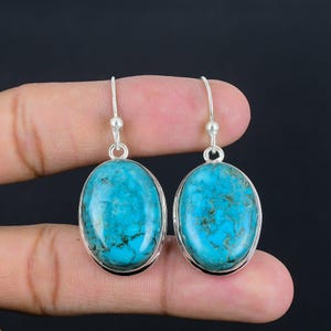 Tibetan Turquoise Earrings: Handmade 925 Sterling Silver Dangle Jewelry