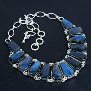 Handmade Coffin Labradorite Necklace: 925 Sterling Silver, Adjustable Chain