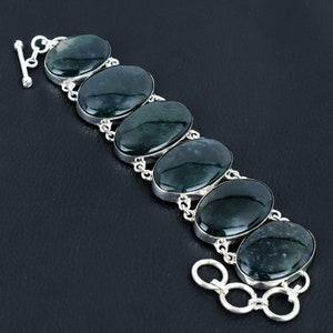 Moss Agate Bracelet Handmade Gemstone Bracelet Decent Jewelry 925 Sterling Silver Bracelet Adjustable Chain Bracelet Silver Jewelry For Gift