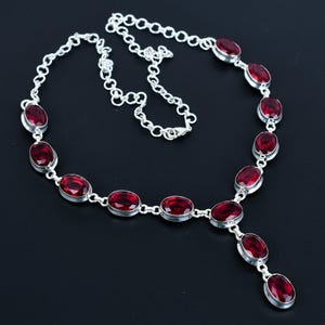 Faceted mozambique garnet gemstone necklace latest design necklace 925 sterling silver adjustable chain necklace handmade jewelry for gifts