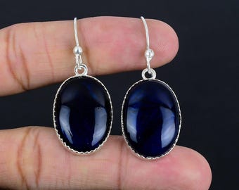 Blue Fire Labradorite Earrings: Handmade 925 Sterling Silver Dangle