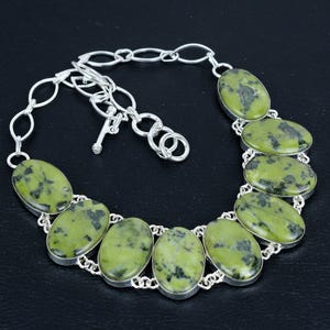 Handmade Serpentine Necklace: Sterling Silver Adjustable Chain, Gemstone Jewelry