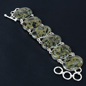 Handmade Seraphinite Gemstone Bracelet: 925 Sterling Silver Adjustable Chain