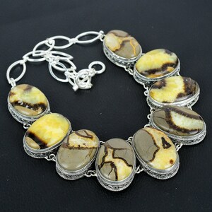 Handmade Septarian Gemstone Necklace: Vintage 925 Sterling Silver, Adjustable Chain