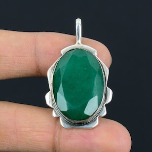 Faceted Zambian Emerald Pendant: Handmade Sterling Silver Jewelry