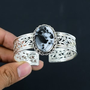White Buffalo Turquoise Cuff Bracelet: Handmade 925 Sterling Silver Bangle