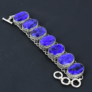 Handmade Faceted Blue Sapphire Bracelet: 925 Sterling Silver Adjustable Chain