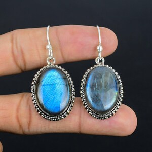 Handmade Labradorite 925 Sterling Silver Earrings: Vintage Gemstone Jewelry