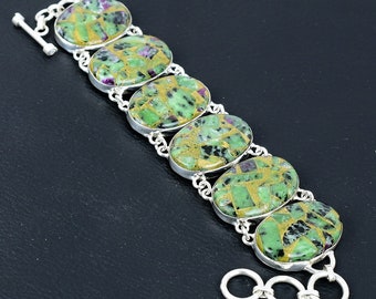 Handgemachtes Rubin Zoisit Armband: Kupfer Edelstein, 925 Sterling Silber