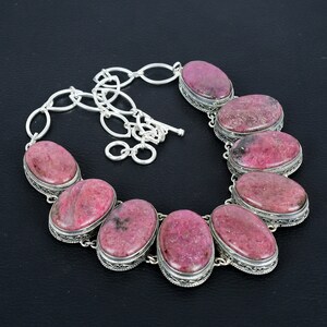 Rhodonite Gemstone Necklace Vintage Necklace 925 Sterling Silver Necklace Adjustable Chain Handmade Necklace Designer Jewelry Gifts For Her