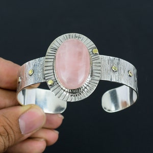 Brazalete de cuarzo rosa hecho a mano joyería de piedras preciosas originales 925 pulsera de plata de ley brazalete ajustable brazalete de estilo único regalos para mamá