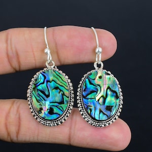 Handmade Abalone Shell Earrings: 925 Sterling Silver Vintage Jewelry