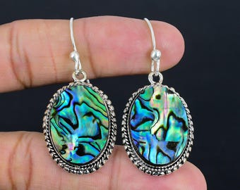 Pendientes de concha de abulón hechos a mano: joyería vintage de plata de ley 925