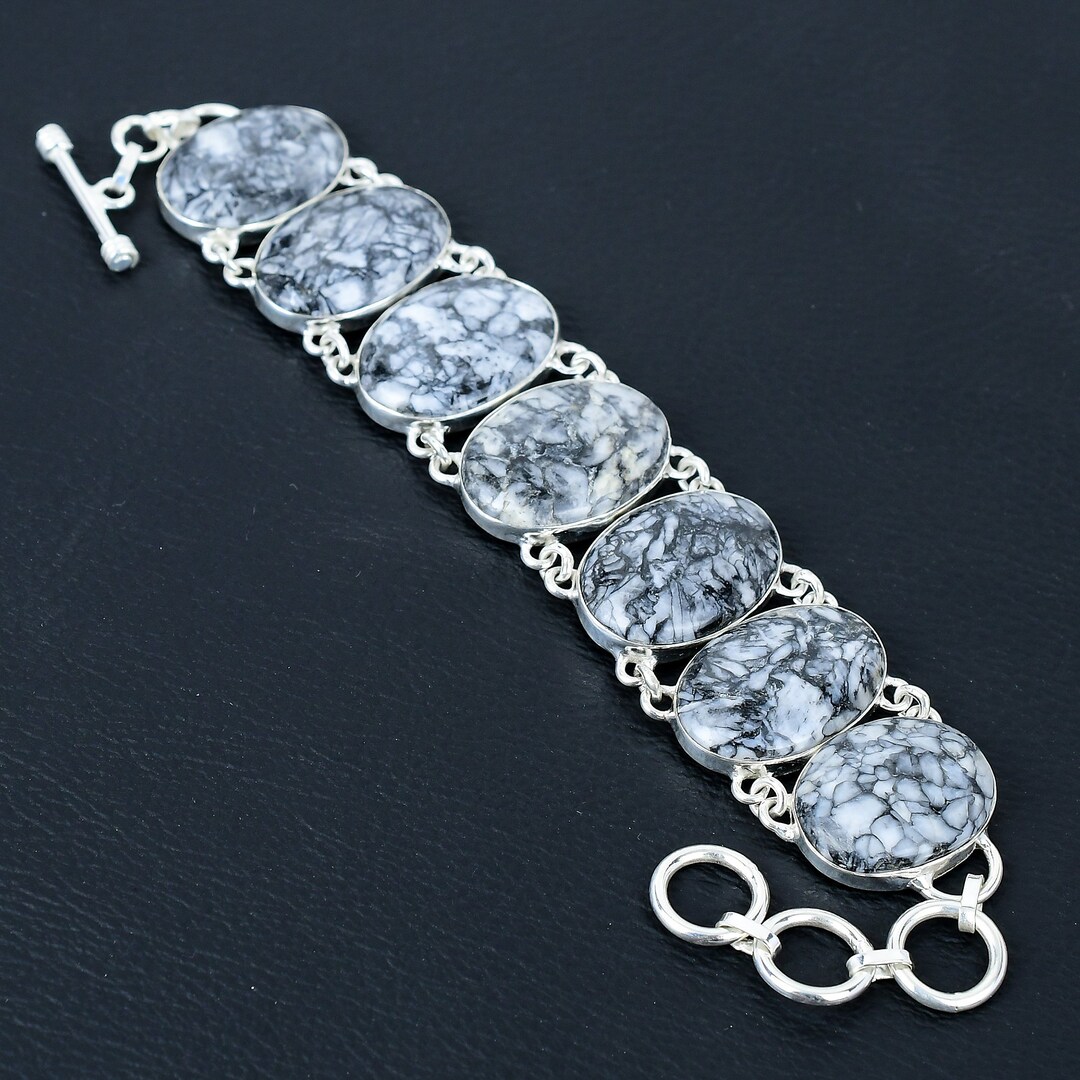 Pinolith Jasper Bracelet: Handmade 925 Sterling Silver Adjustable ...