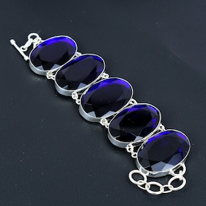 Faceted Tanzanite Quartz Bracelet Gemstone Handmade Bracelet 925 Sterling Silver Bracelet Adjustable Chain Bracelet Engagement Gift For Her