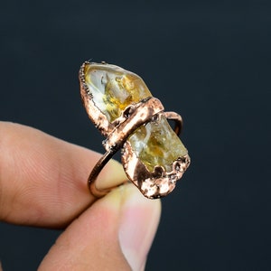 Citrine Rough Ring Electroformed Copper Ring Adjustable Ring Handmade Original Gemstone Ring Electroformed Jewelry Gifts For Mom Dainty Ring