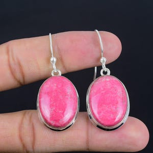 Handmade Thulite Earrings: 925 Sterling Silver, Oval Gemstone