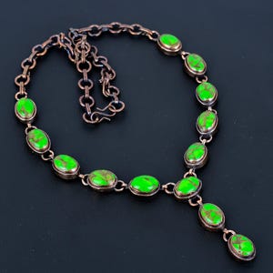 Electroformed Copper Green Turquoise Necklace - Handmade Gemstone Jewelry