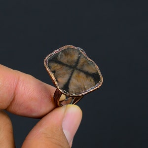 Chiastolite Ring Electroformed Copper Ring Genuine Gemstone Jewelry Adjustable Ring Handmade Ring Amazing Electroformed Jewelry Gift For Her