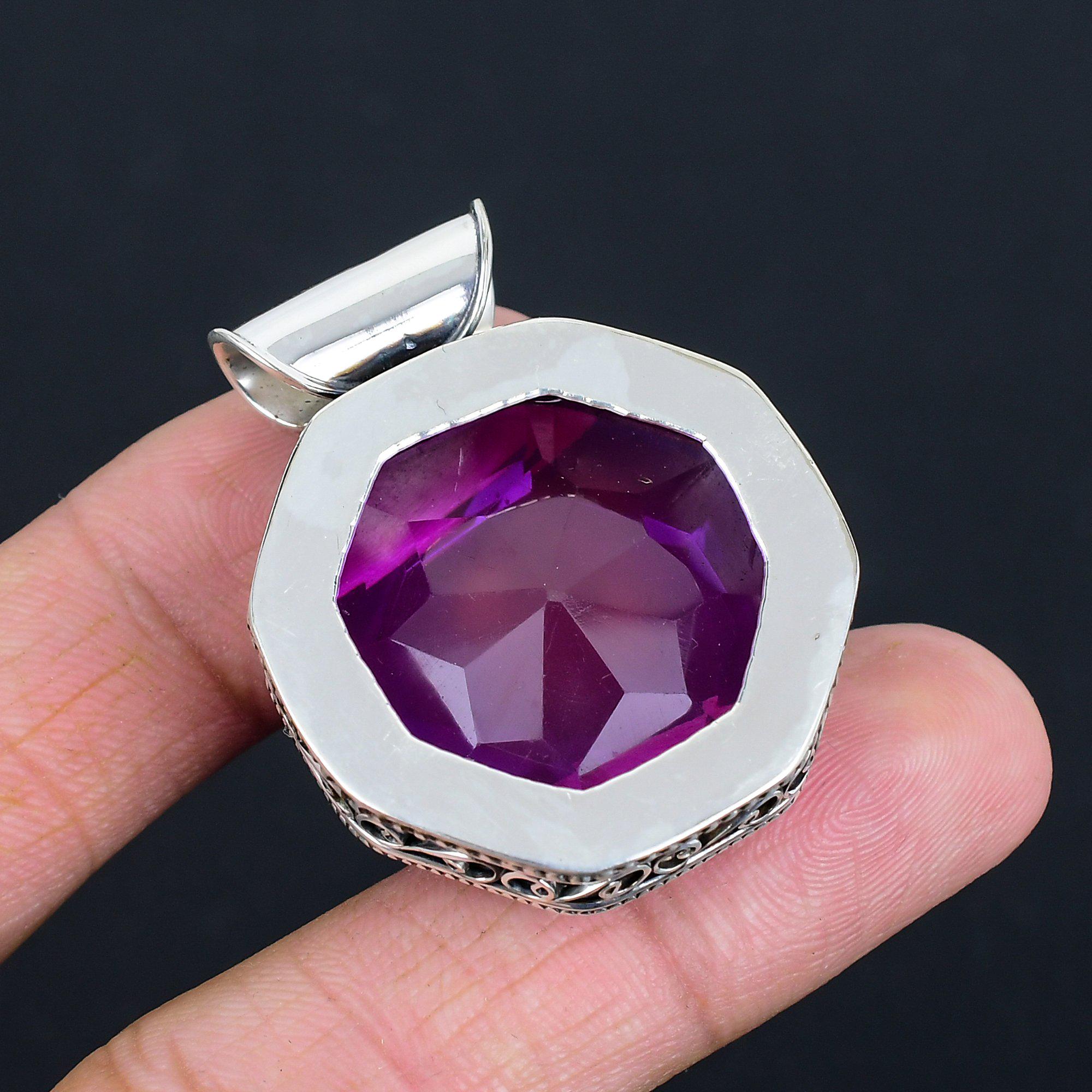 ファセット加工のピンクトルマリンペンダント：ハンドメイド925