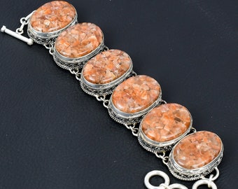 Handmade Sunstone Bracelet: 925 Sterling Silver Adjustable Chain