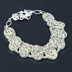 Dalmatian Jasper Gemstone Necklace Handmade Jewelry Brand New Necklace 925 Sterling Silver Necklace Adjustable Chain Necklace Gift For Women