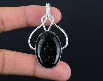 Handmade Nuummite Gemstone Pendant: Antique Sterling Silver Jewelry