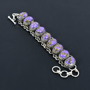 Copper Charoite Bracelet: Handmade 925 Sterling Silver Adjustable Chain