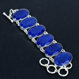 Facettierter Blauer Saphir Armband: Handgemachte 925 Sterling Silber Kette