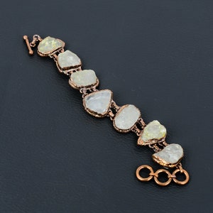 Rainbow Moonstone Rough Bracelet Electroformed Copper Bracelet Adjustable Chain Bracelet Gemstone Bracelet Handmade Jewelry Anniversary Gift