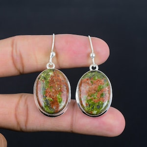 Unakite Gemstone Earrings: Handmade 925 Sterling Silver, Unique Style